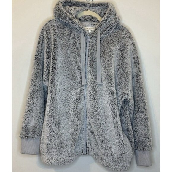 Lou & Grey for Loft Cozy Soft Gray Full Zip Oversized Teddy Bear Jacket Size S - Picture 4 of 13